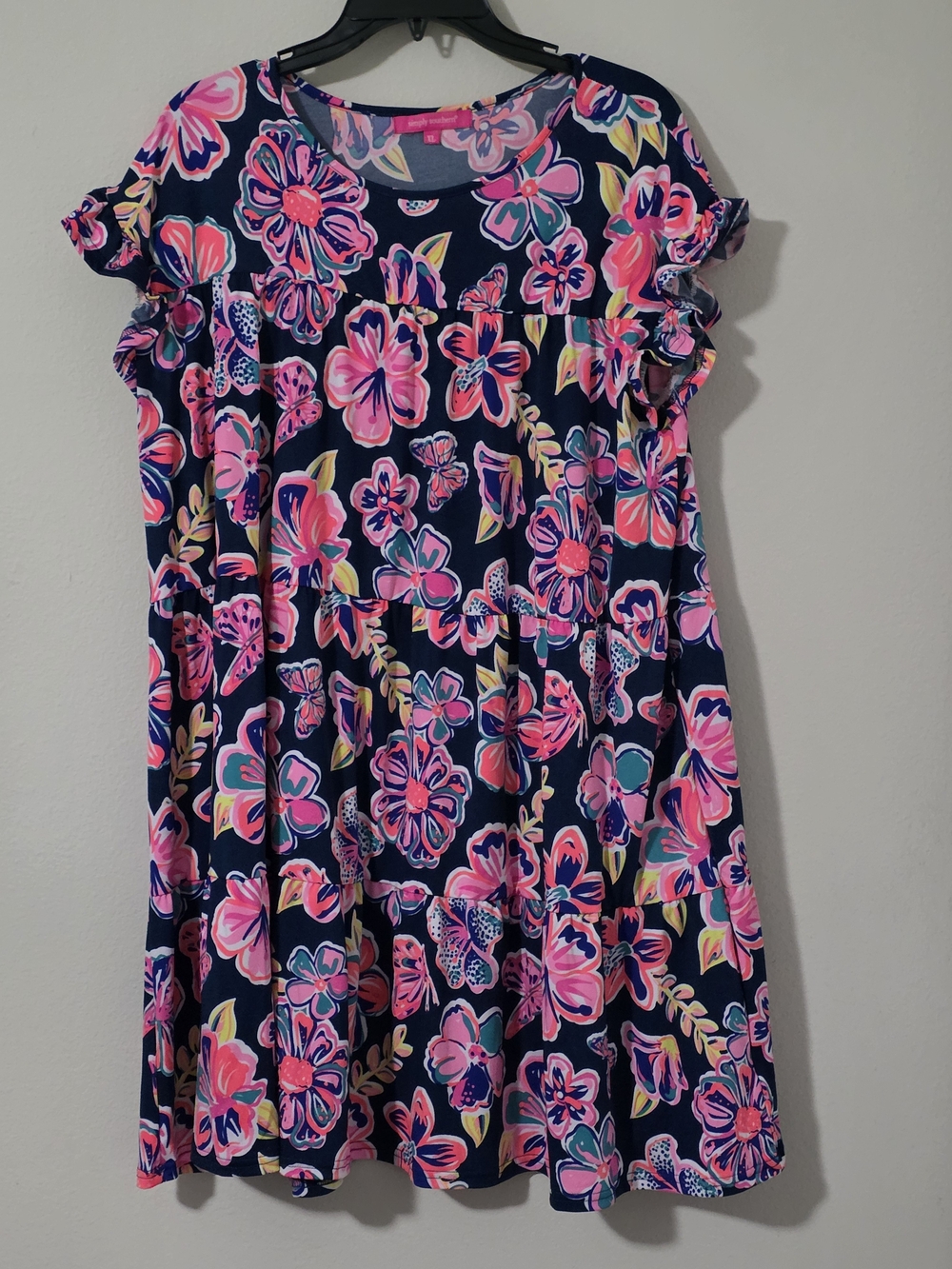 Simply Southern Navy Dress with Pink Floral Print